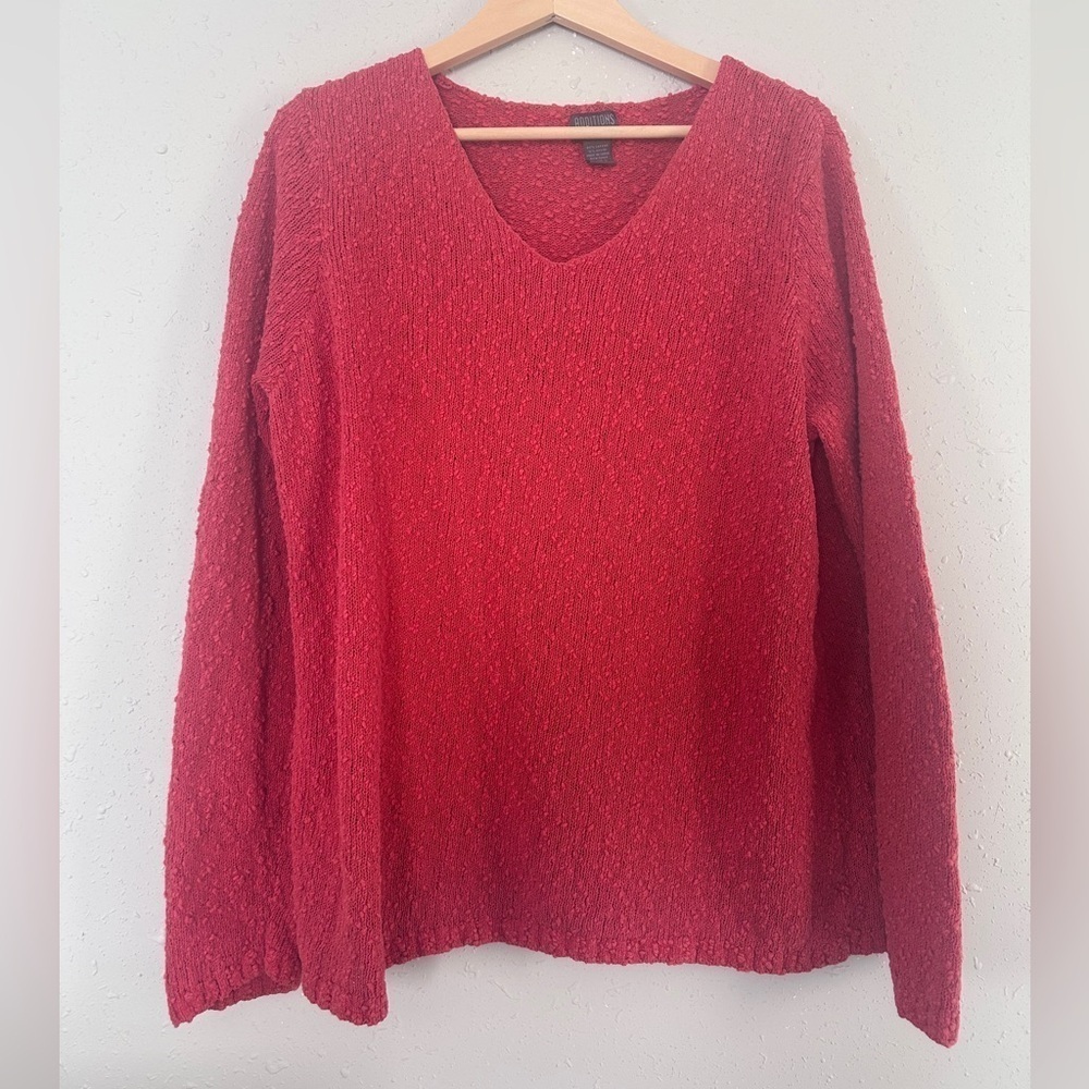 Additions by Chico’s Rust Red V-Neck Sweater Casual Textured XL